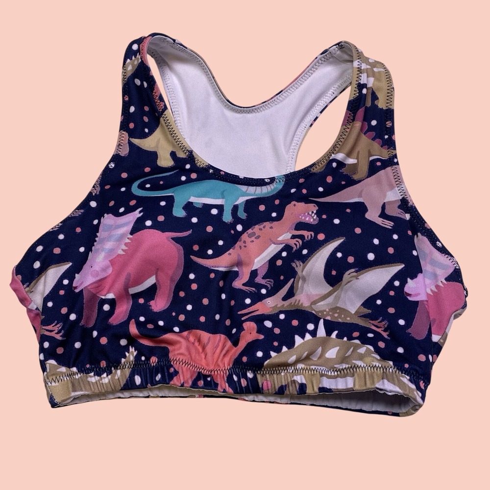 CowCow Dinosaur‎ Collage Mulitcolor Padded Racerback Sports Bra XS